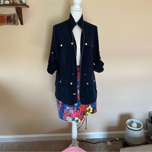 Calvin Klein navy shirt/jacket and loft skirt